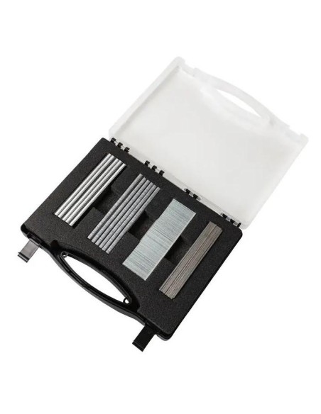 Valigetta con graffe e chiodi metallici Scheppach per fissatrice pneumatica