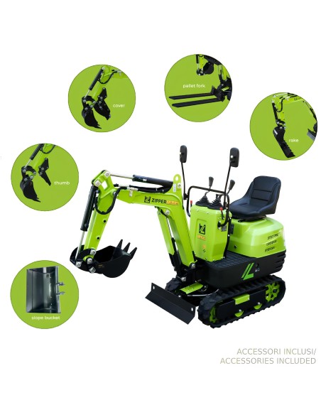 Mini escavatore Zipper zi-mbgs600 compatto 5q con accessori