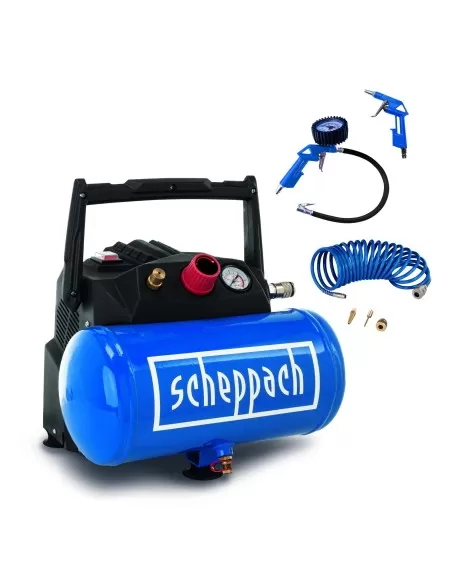 Compressore aria portatile 1.6hp 6lt 8barcon 5 accessori e tubo Scheppach hc06