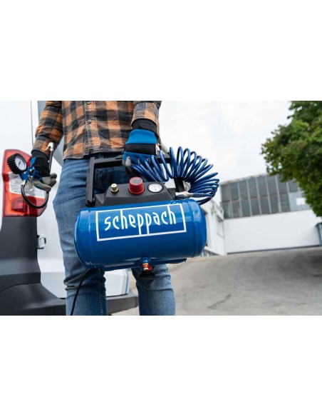 Compressore aria portatile 1.6hp 6lt 8barcon 5 accessori e tubo Scheppach hc06