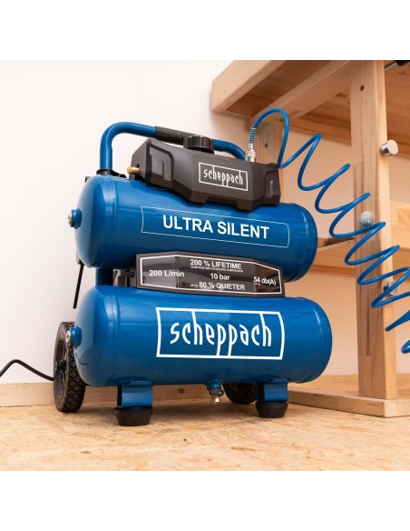 5 - Compressore aria super silenziato 20 lt 10 bar Scheppach hc20si-twin