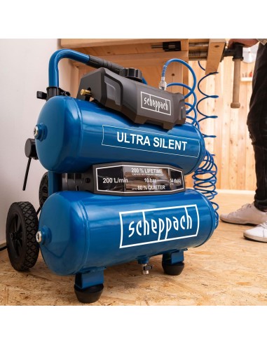 8 - Compressore aria super silenziato 20 lt 10 bar Scheppach hc20si-twin