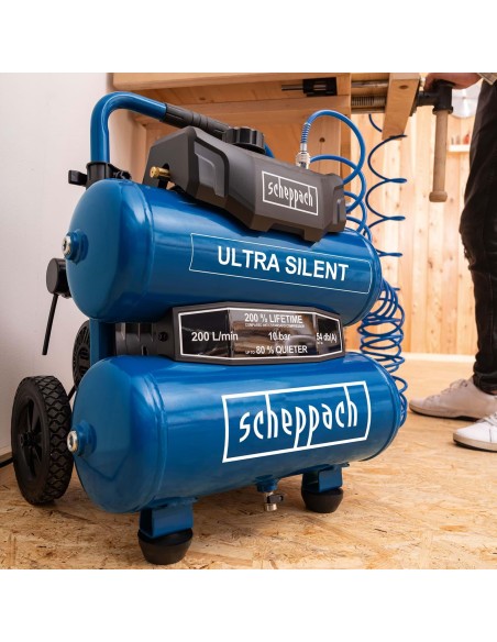 8 - Compressore aria super silenziato 20 lt 10 bar Scheppach hc20si-twin