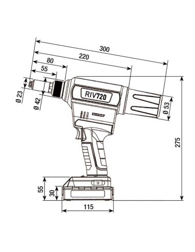 Rivettatrice a batteria Litio max 6.4mm 18,0V 2,0Ah Rivit RIV720