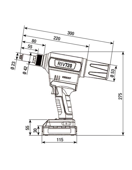 Rivettatrice a batteria Litio max 6.4mm 18,0V 2,0Ah Rivit RIV720