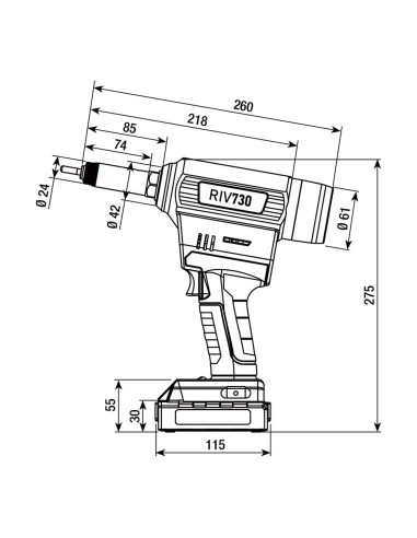 Rivettatrice a batteria Litio per inserti M3-10 18,0V 2,0Ah Rivit RIV730