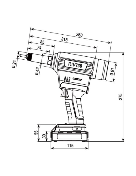 Rivettatrice a batteria Litio per inserti M3-10 18,0V 2,0Ah Rivit RIV730