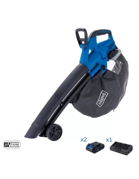 1 - Soffiatore 2x20v 2 batterie 2.0Ah e doppio caricatore ixes Scheppach bc-blv720-x