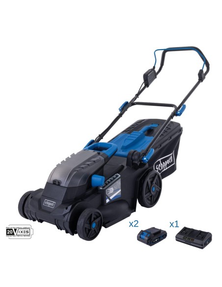 Rasaerba 38cm 2 batterie 2.0Ah e doppiocaricabatterie ixes Scheppach bc-mp380-x