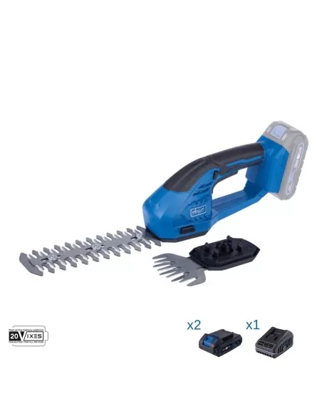 1 - Taglia erba-siepi 20v 2 batteria 2.0Ah caricabatteria ixes Scheppach c-htgs200-x