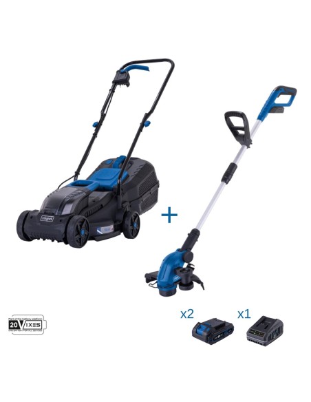 Rasaerba 32cm + tagliabordi + 2 batterie 2.0Ah e caricabatteria ixes Scheppach