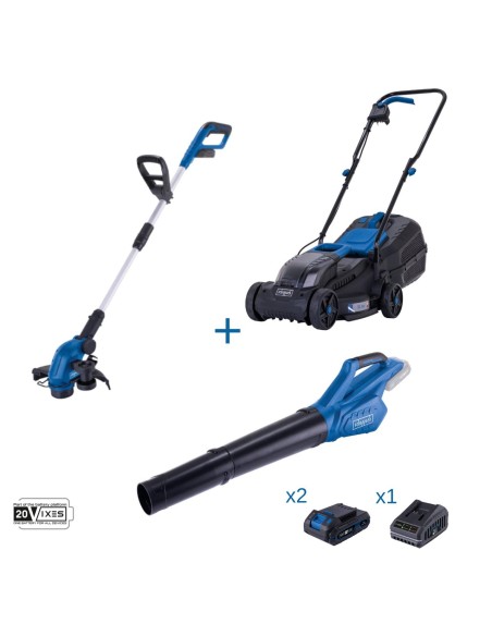 1 - Rasaerba + tagliabordi + soffiatore + 2 batterie e caricabatteria ixes Scheppach 1 - Rasaerba + tagliabordi + soffiatore + 2 batterie e caricabatteria ixes Scheppach