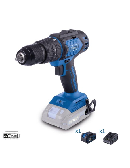 Trapano percussione 20v batteria 4.0Ah e caricabatteria ixes Scheppach bc-cd60-x