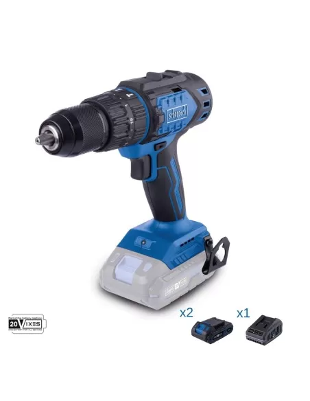 Trapano percussione 20v 2 batterie 2.0Ah caricabatteria ixes Scheppach bc-cd60-x
