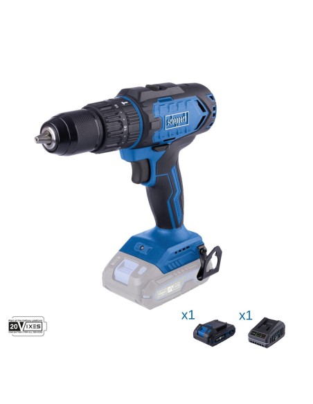 Trapano avvitatore 20v batteria 2.0Ah e caricabatteria ixes Scheppach c-cd45-x