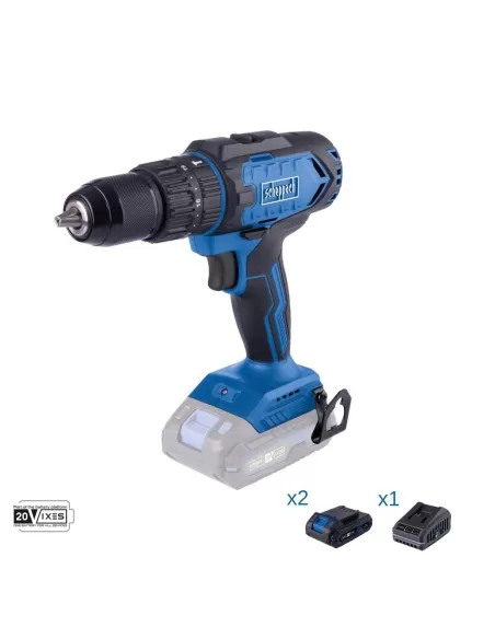 1 - Trapano avvitatore 20v 2 batterie 2.0Ah e caricabatteria ixes Scheppach c-cd45-x