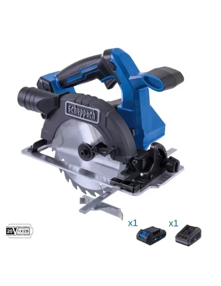 1 - Sega circolare 20v batteria 2.0Ah e caricabatteria ixes Scheppach bc-hcs165-x