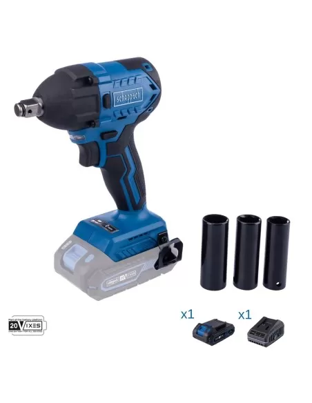 Avvitatore impulsi 20v batteria 2.0Ah e caricabatteria ixes Scheppach bc-iw350-x