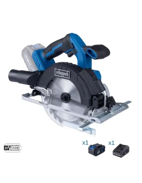 1 - Sega circolare 20v batteria 4.0Ah + caricabatteria ixes Scheppach c-hcs165-x