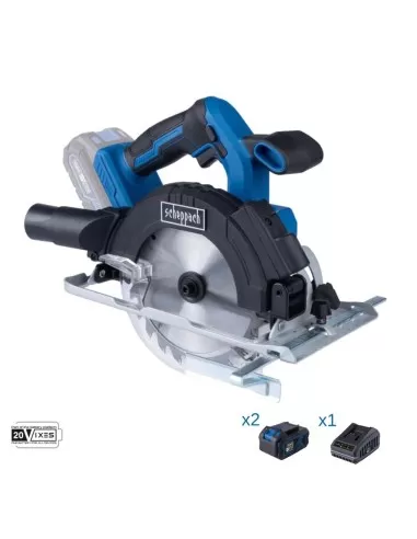 1 - Sega circolare 20v 2 batterie 4.0Ah + caricabatteria ixes Scheppach c-hcs165-x