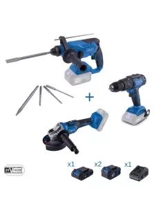 Set 3 elettroutensili Scheppach serie 20v ixes con 3 batterie e caricabatteria