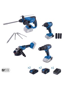 Set 4 elettroutensili Scheppach serie 20v ixes con 4 batterie e caricabatteria