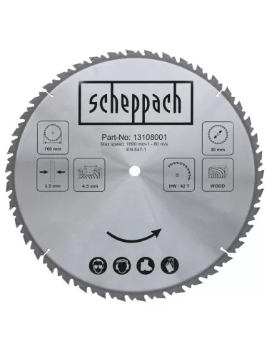 1 - Lama circolare legno 700x30x4,5mm 42t Scheppach