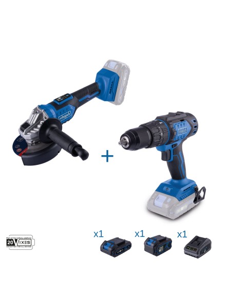 Trapano e smerigliatrice 20v con 2 batterie e caricabatteria ixes Scheppach
