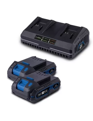 Startekit con 2 batterie 20v 2.0Ah e doppio caricatore 2.4a serie ixes Scheppach