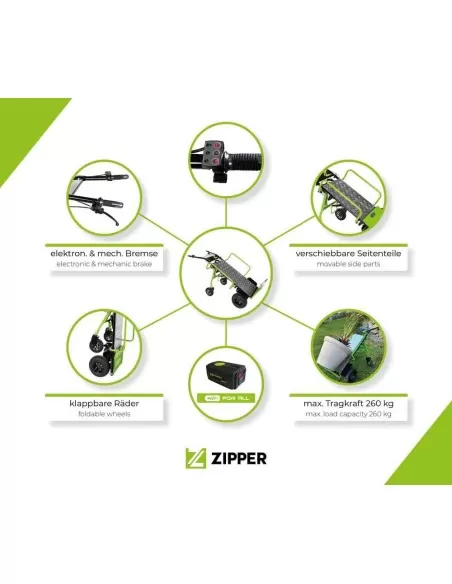 Carrello elettrico a batteria 40v 350w 260kg Zipper zi-et260
