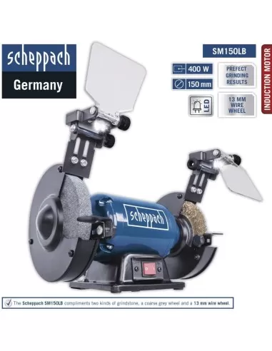 Smerigliatrice da banco mola spazzola da 6" ø150 Scheppach sm150lb luce-led 400w