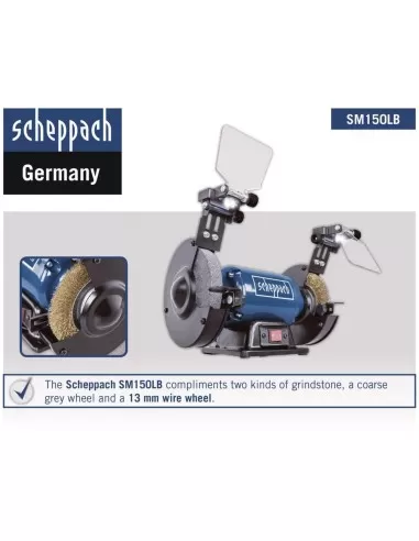 Smerigliatrice da banco mola spazzola da 6" ø150 Scheppach sm150lb luce-led 400w