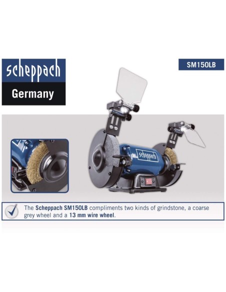 Smerigliatrice da banco mola spazzola da 6" ø150 Scheppach sm150lb luce-led 400w