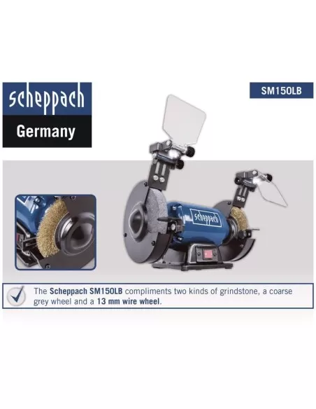 Smerigliatrice da banco mola spazzola da 6" ø150 Scheppach sm150lb luce-led 400w