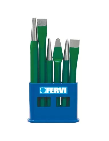 1 - Serie 6 scalpelli punzoni e bulino con supporto in plastica Fervi 0127