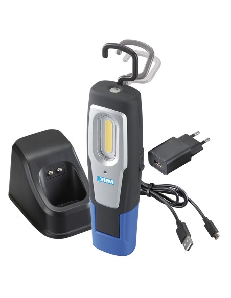 2 - Lampada a led ricaricabile con base magnetica Fervi 0693a