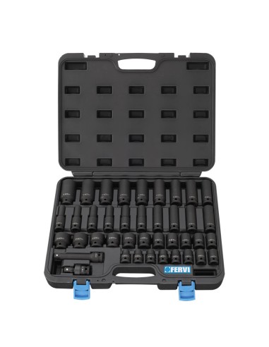 Serie 40 chiavi a bussola 1/2 corte e lunghe ad impatto 9-30 mm Fervi i340
