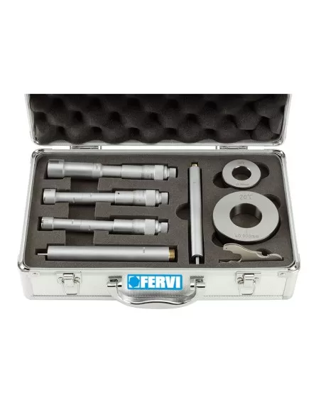 Set micrometri a 3 punti per interni e fori ciechi 12 - 20 mm Fervi m019/12/20