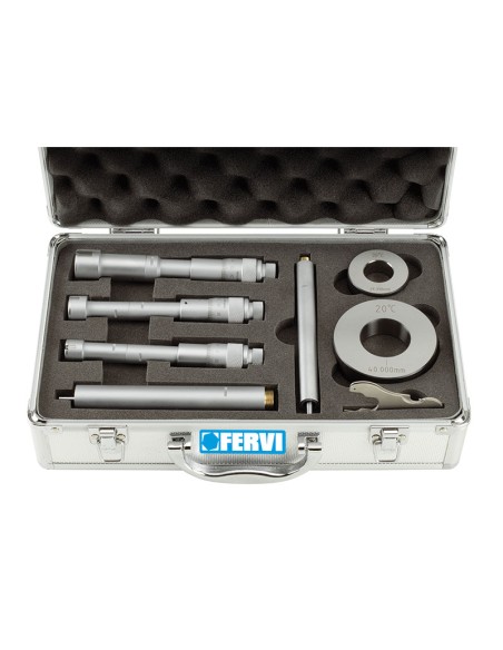 Set micrometri a 3 punti per interni e fori ciechi 40 - 100 mm Fervi m019/40/100