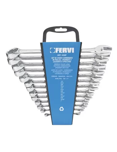 1 - Set 13 pz chiavi combinate in pollici fisse stella 6-22 mm cromate Fervi 0199P