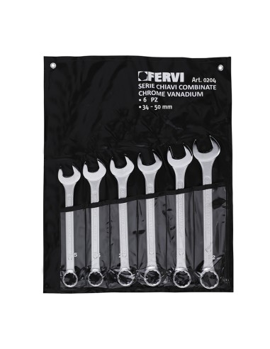 Set 6 pz chiavi fisse cromate lucidate a specchio 34-50 mm Fervi 0204