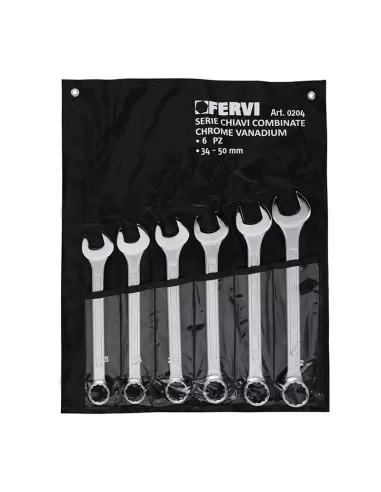1 - Set 6 pz chiavi fisse cromate lucidate a specchio 34-50 mm Fervi 0204