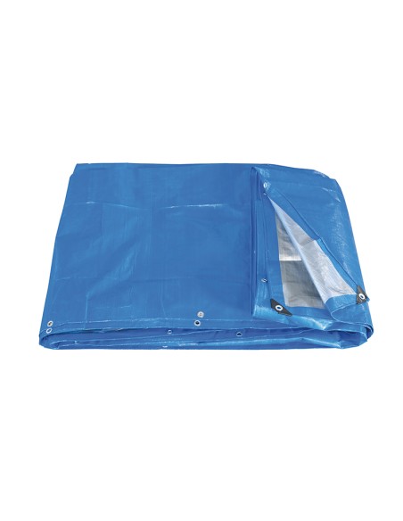Telo in polietilene bicolore grigio e blu con anelli pesante 5x8 mt Fervi 0283