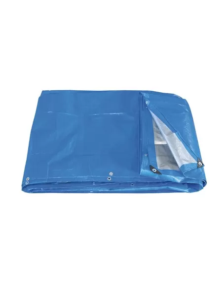 Telo in polietilene bicolore grigio e blu con anelli pesante 5x8 mt Fervi 0283