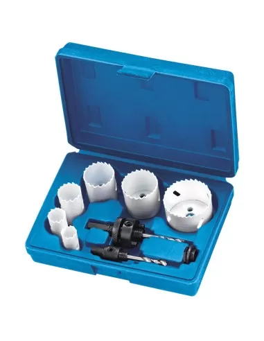 1 - Kit seghe a tazza idraulico in valigetta 9 pz per trapano Fervi 0712/008