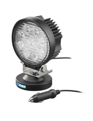 Faro a led tondo 12-24v con base magnetica x auto 9 x 3w Fervi 0713/27