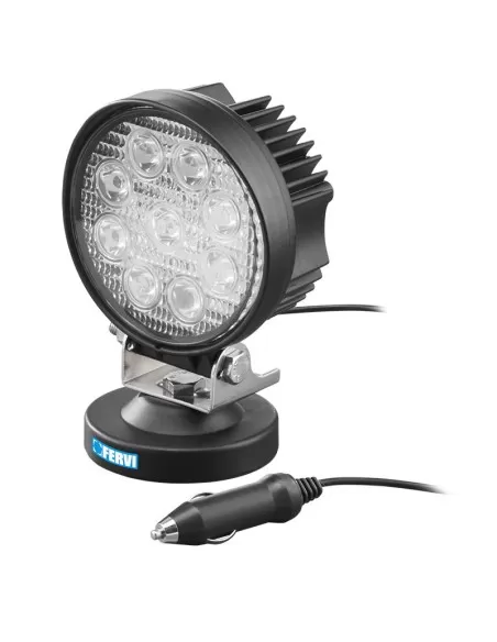 Faro a led tondo 12-24v con base magnetica x auto 9 x 3w Fervi 0713/27