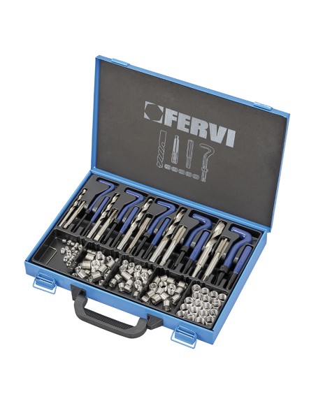 Kit assortimeno riparazione filetti m6-m14 inox valigetta 125 pz Fervi e010b