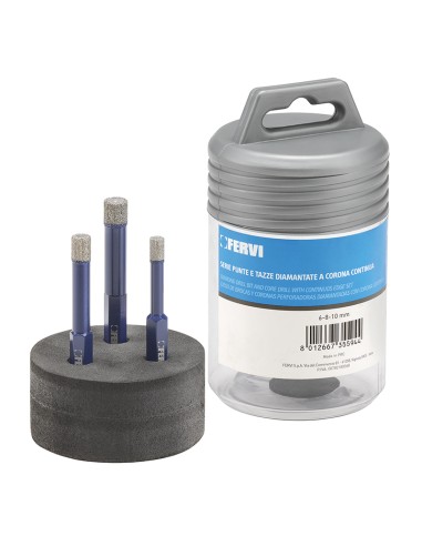 1 - Serie 3 pz punte diamantate per trapano per gres 6-8-10 mm Fervi p033/03s