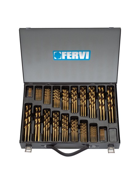 Serie 170 pz punte rivestite tin hss x trapano 1-10 mm Fervi p058/170